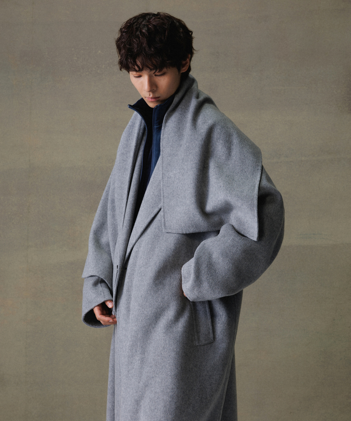 メリノウール ダブルフェイス セミダブル オーバー コート / マフラー付き マフラー付き》メリノウール ダブルフェイス セミダブル
