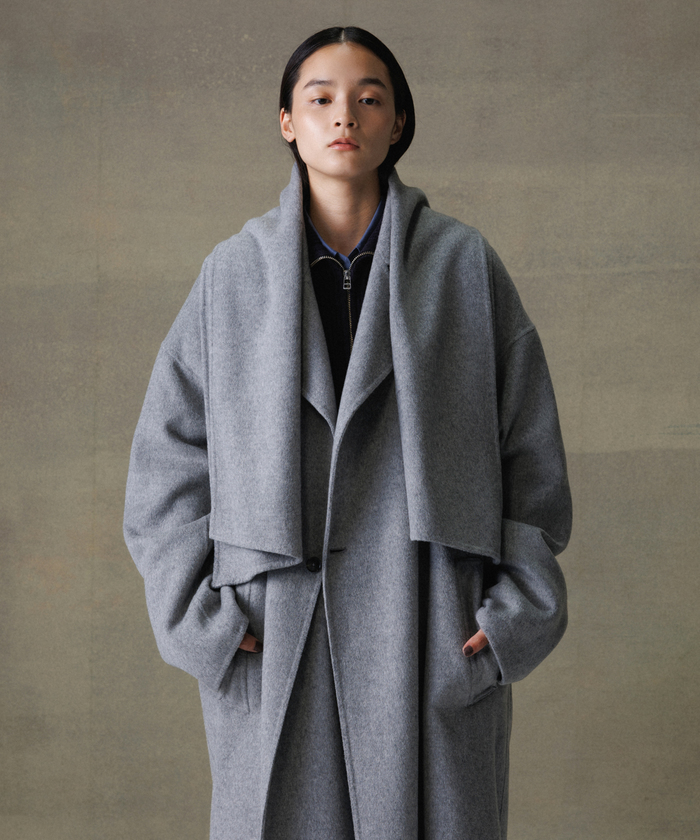 新品未使用　アダムエロペ マフラー付き》メリノウール ダブルフェイスコート マフラー付き》メリノウール ダブルフェイス セミダブル