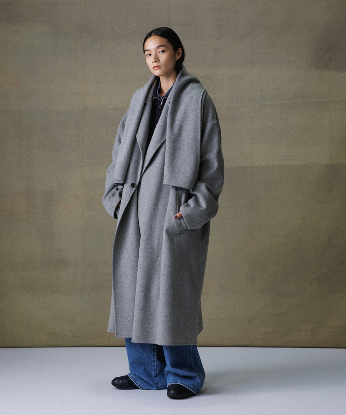 【新品未開封】[マフラー付 ]メリノウール ダブルフェイス コート マフラー付き》メリノウール ダブルフェイス セミダブル