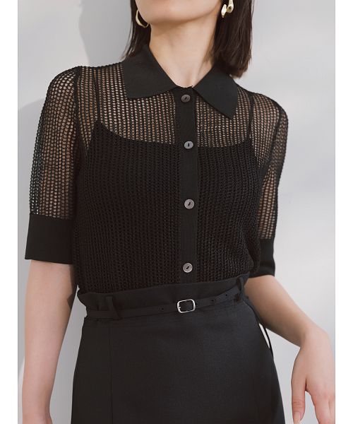 【大人気】アニュアンス　ラメメッシュハーフスリーブニットポロシャツ【美品】 ラメメッシュハーフスリーブニットポロシャツ（ニット）｜ánuans