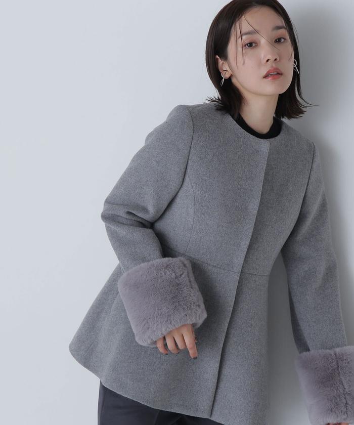 フェイクファースリーブペプラムコート 24AW(506514599 フェイクファースリーブペプラムコート 24AW(506514599