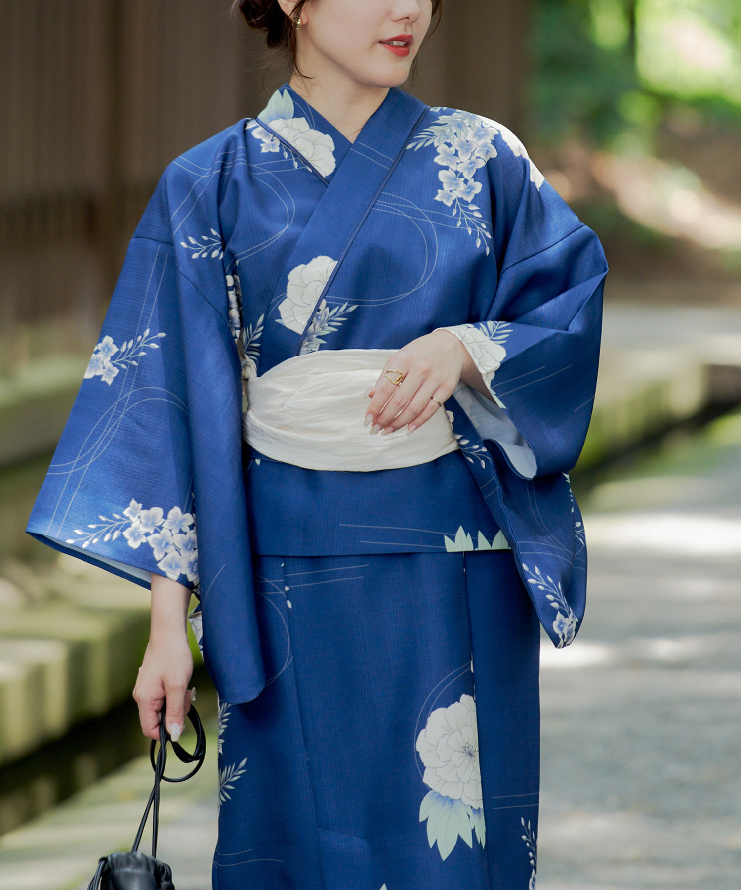 未使用オリーブグリーン花柄浴衣 浴衣4点setくすみグリーン地×ホワイト花柄【帯ラメホワイト