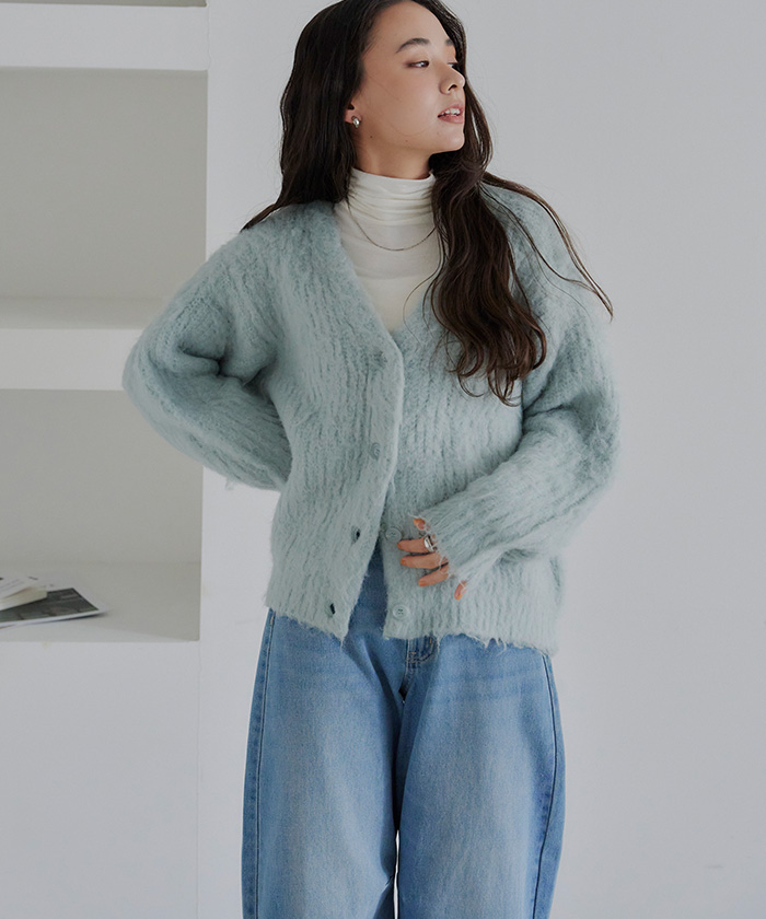 クーポン】【セール70%OFF】モヘアライクVネックシャギーニット