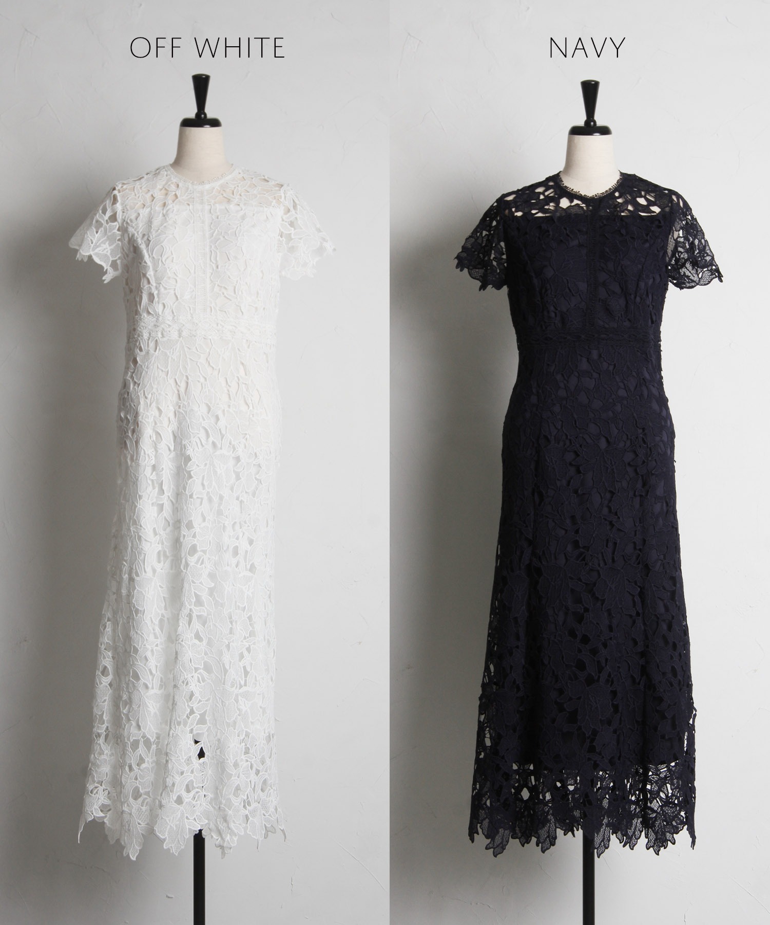 フラワーカットワークレース刺繍×ラインレースワンピース フラワーカットワークレース刺繍×ラインレースワンピース