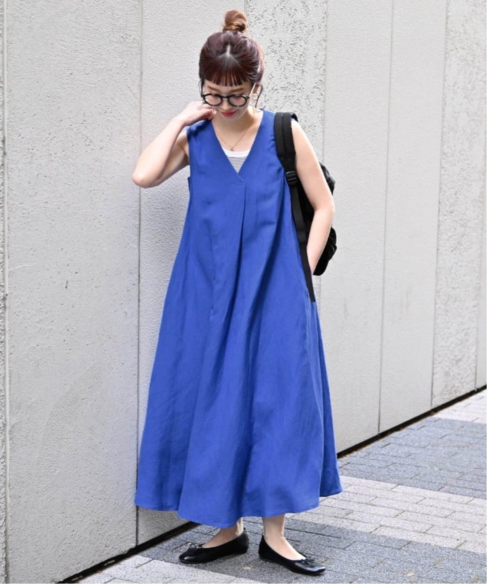 シンプリシテェ ベーセーストック　リネンレーヨンスリーブレスワンピース　レッド リネンレーヨンスリーブレスワンピース（ワンピース）｜B.C