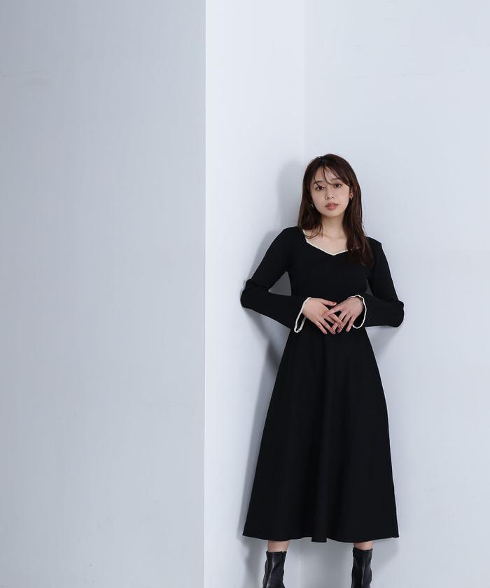バイカラーハートネックニットワンピース 24AW(506567582