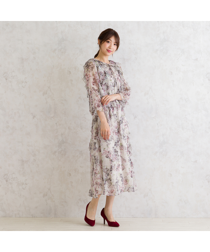 ブラウス シャツ 「セットアップ可」フラワープリントバルーンブラウス レディース セール 50%OFF】【セットアップ可】フラワープリントバルーン