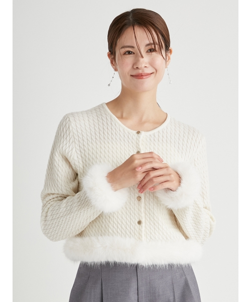 セール 30%OFF】ケーブルニットファーカーデ(506586936