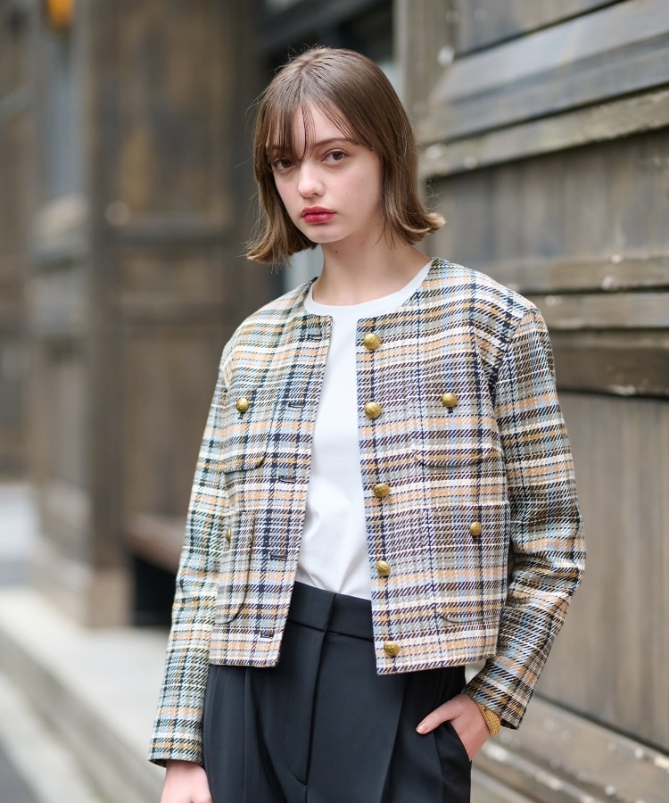 DRESSTERRIOR ツイードノーカラージャケット 34 ホワイト美品 DRESSTERRIOR ツイードノーカラージャケット 34 ホワイト美品