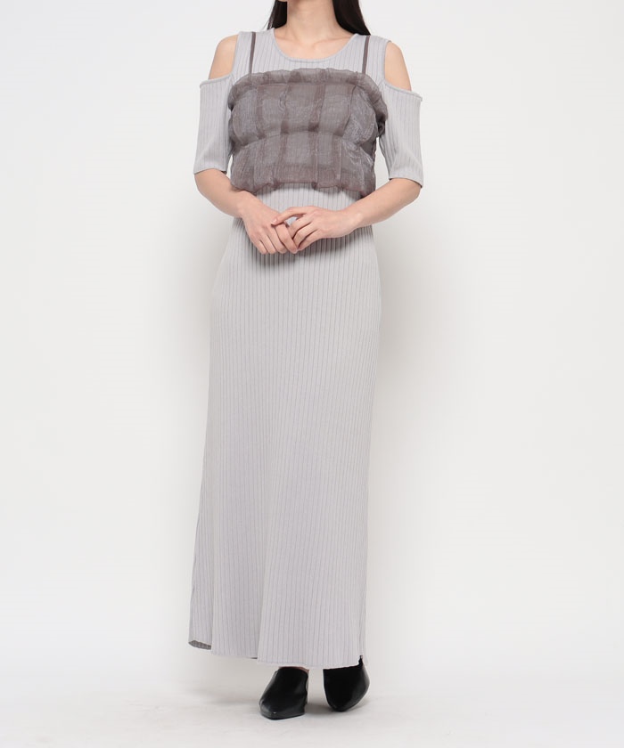 完売品　Dolce. VERYコラボ フーディーフリルベスト ネイビー セール】【小柄さん向け】ビッグフリルカラーマーメイドドレス