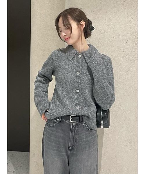 セール 50%OFF】ビジューボタンポロニットカーディガン
