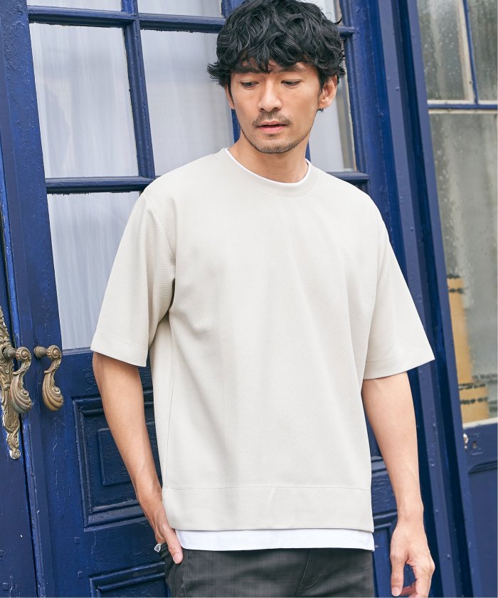 吸水速乾】ドライ鹿の子5分袖レイヤードTシャツ(505892362