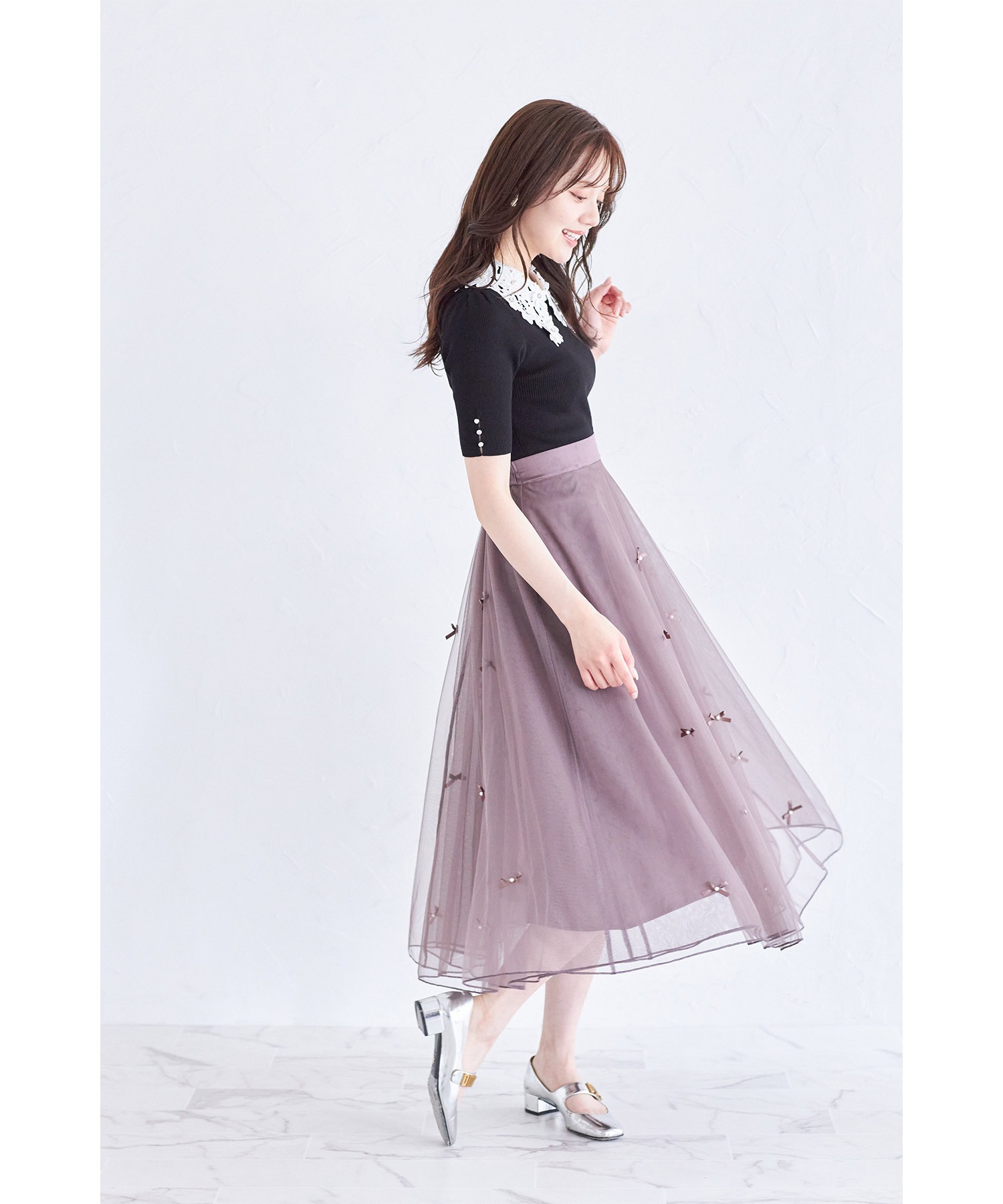 リボン付きチュールフレアスカート トッコ クローゼット リュクス tocco closet luxe リボン付き