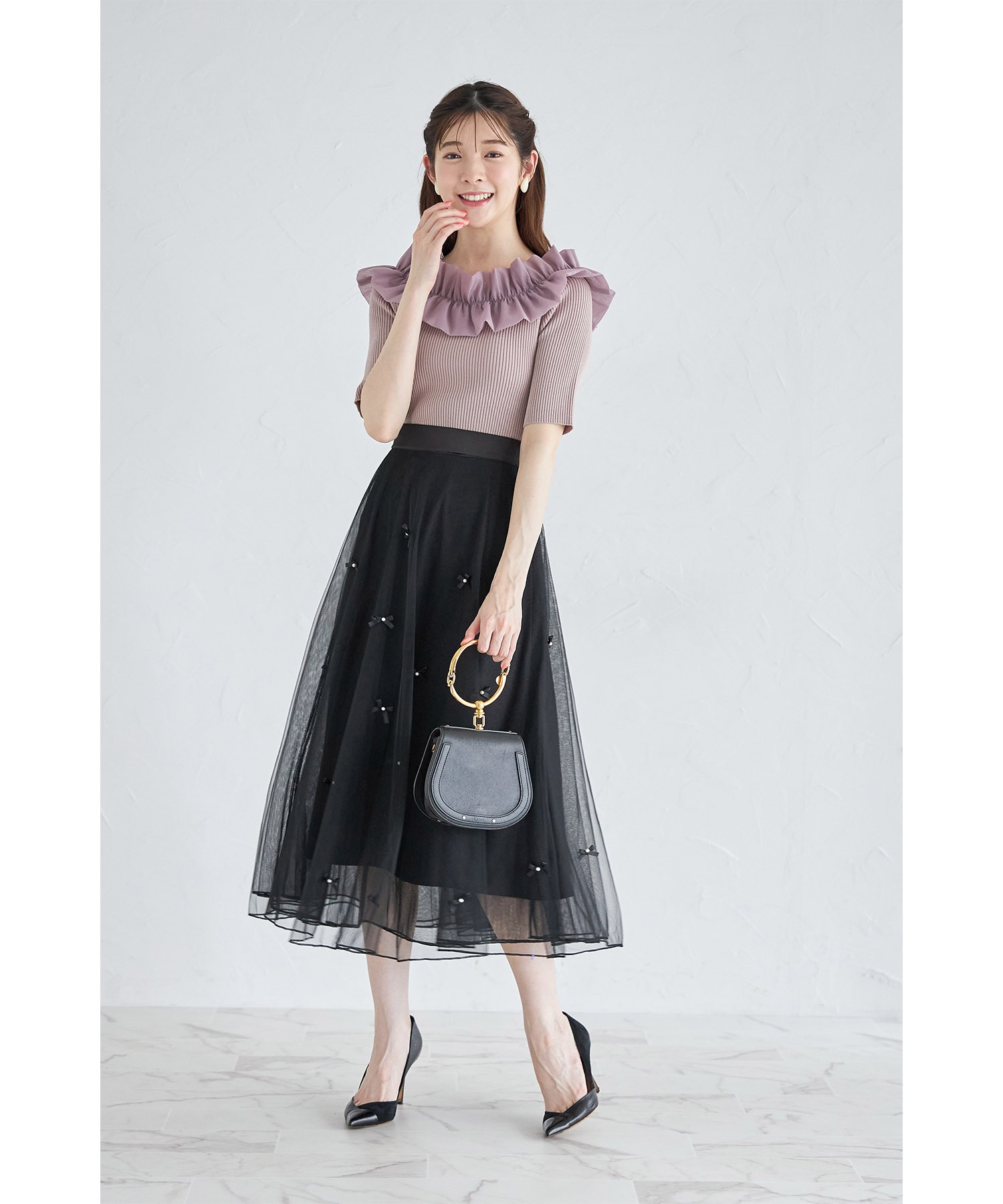リボン付きチュールフレアスカート トッコ クローゼット リュクス tocco closet luxe リボン付き