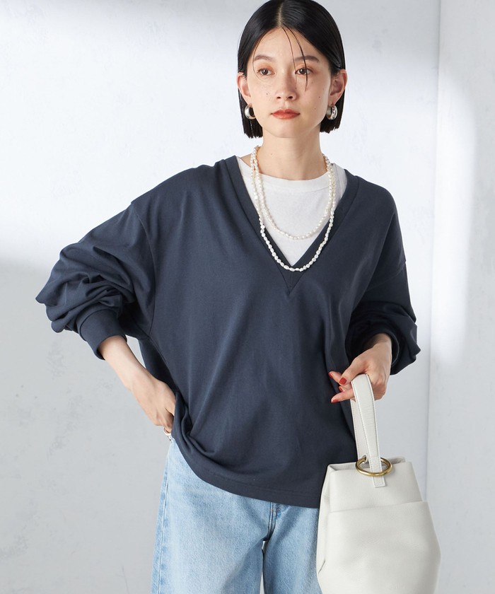 【新品未使用】1068 ラッセルノ Vネックプルオーバー レディース サイズ0 セール 30%OFF】【SHIPS別注】onit:〈手洗い可能〉ディープ V