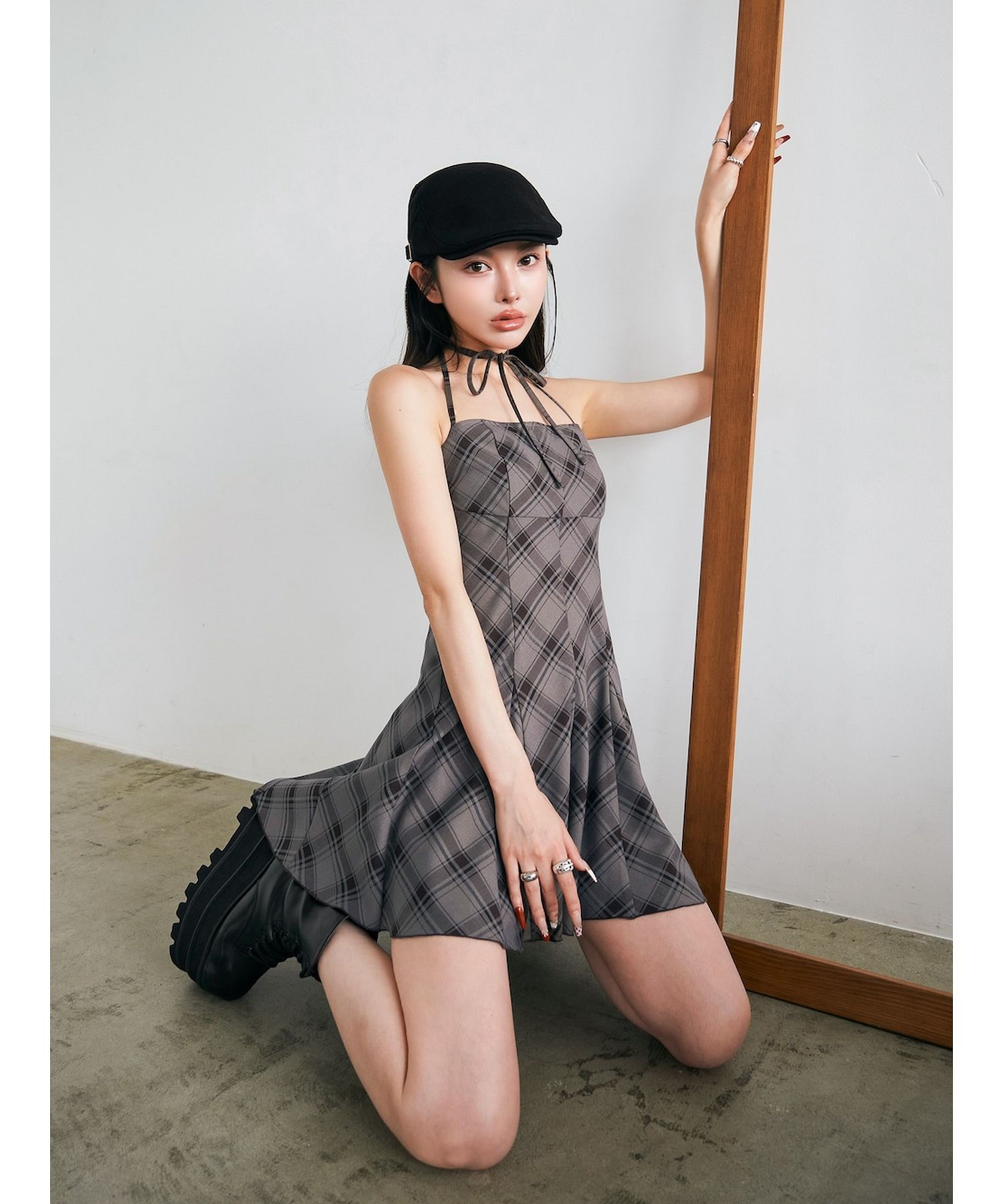 ダーリッチ Darich チェックホルターリボンベアミニワンピース カーディガン ダーリッチ Darich チェックホルターリボンベアミニワンピース