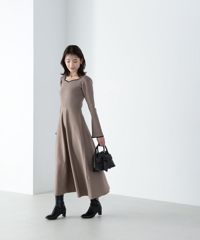 バイカラーハートネックニットワンピース 24AW(506567582 バイカラーハートネックニットワンピース 24AW(506567582