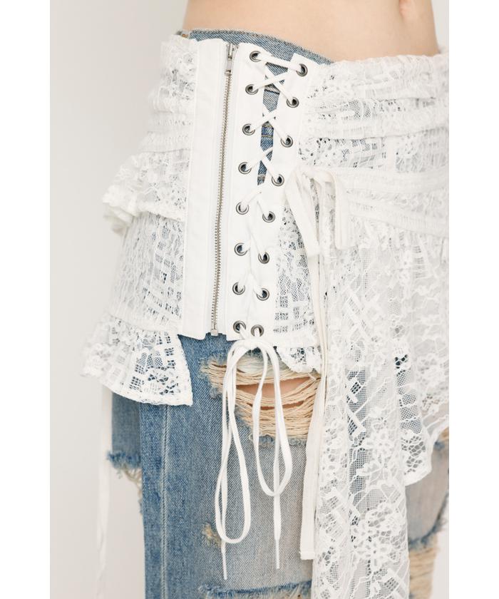 SLY LACE UP ASYMMETRY SKIRT ベルト O/WHT1 -ファッション通販