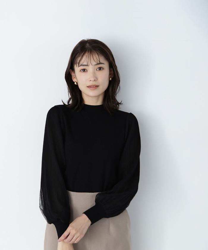 【NATURAL BEAUTY BASIC】プリーツチュールスリーブニット NATURAL BEAUTY BASIC｜チュールプリーツスリーブニット