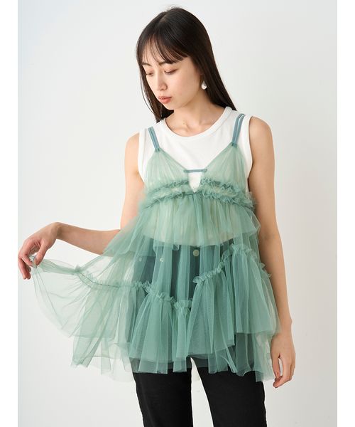 初売りセール セール 50%OFF】チュールキャミレイヤードトップス(506632799 トップス