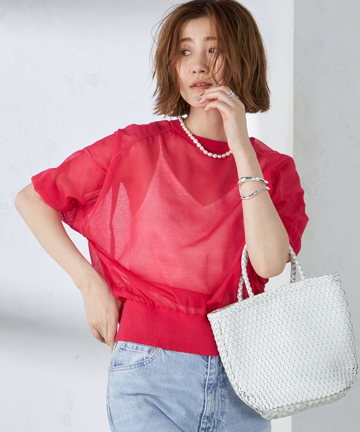 セール 60%OFF】〈手洗い可能〉シアー ラメ 半袖 サマー ニット