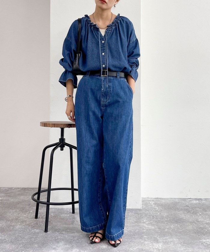 今期新作⭐︎fredy emue デニムフリルステンカラーシャツ fredy emue（フレディエミュ）の「デニムフリルステンカラー