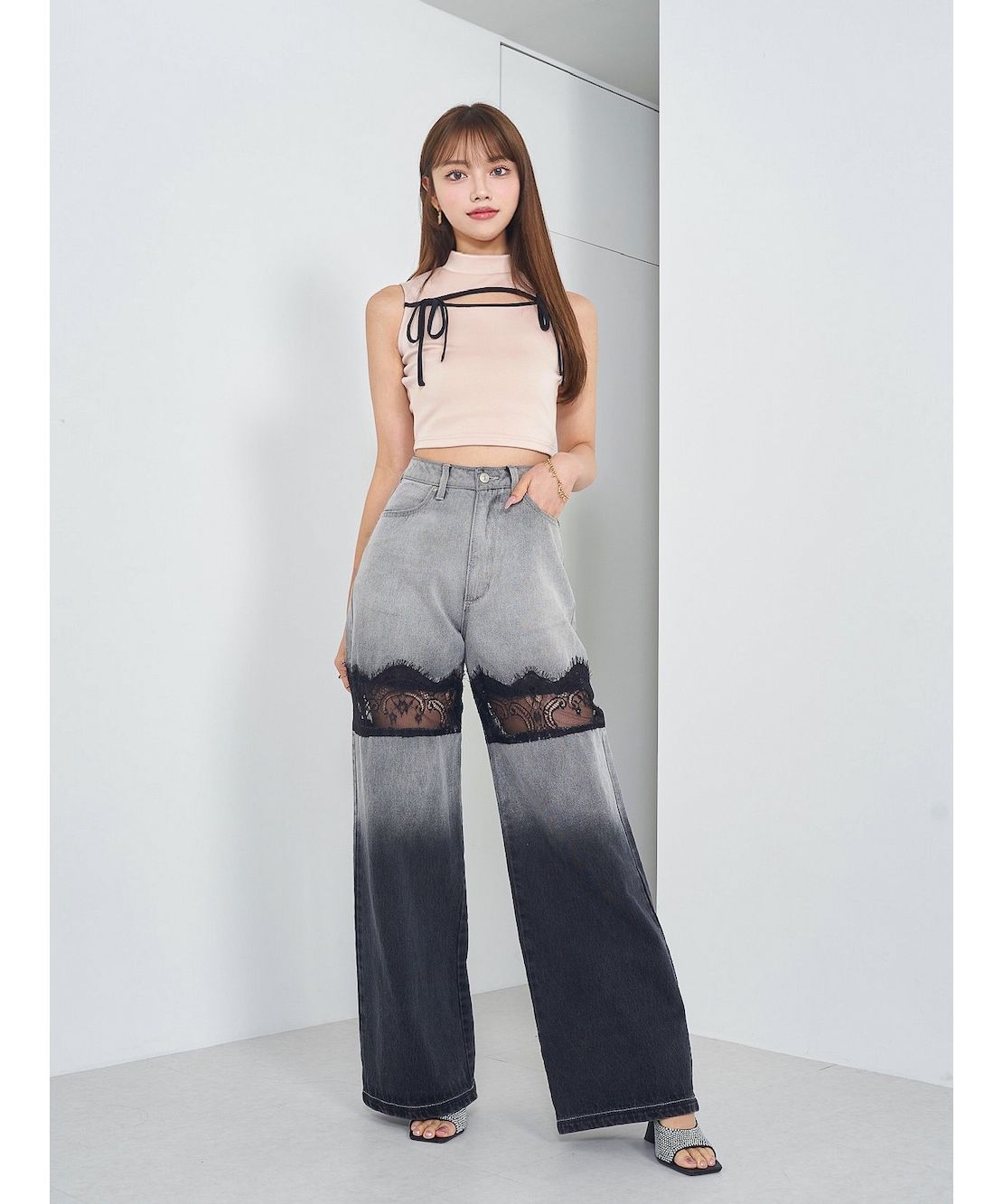 Darich オープンリボンTシャツ ダーリッチ Darich オープンリボンノースリカットトップス