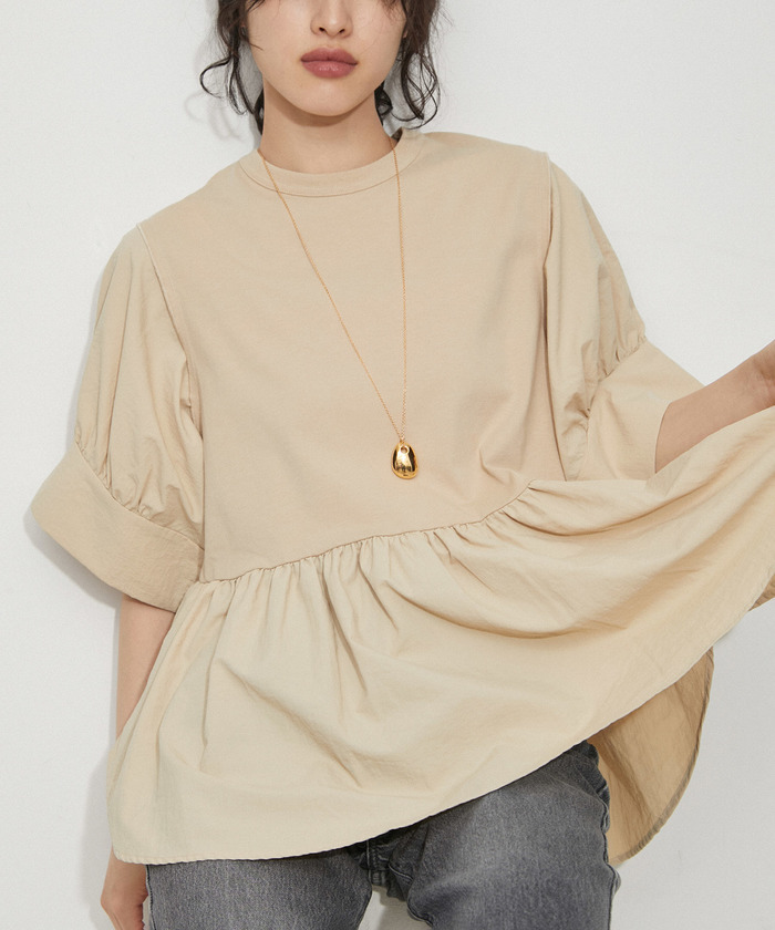 美品 アダムエロペ バウンスカフスプルオーバー ブラック オーガニックコットン 接触冷感】・【UVカット】バウンスカフスプルオーバー（Tシャツ
