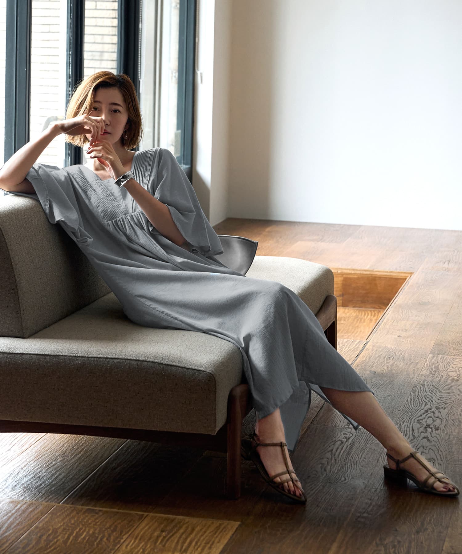 argueアギュー デニムカフタンワンピース ARGUE / アギュー】18SS denim caftan dress/デニムカフスタン