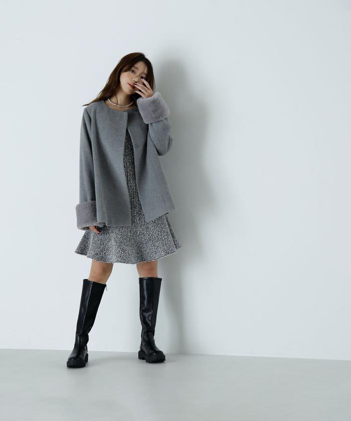 セール】フェイクファースリーブハーフコート 24AW(506514600 セール】フェイクファースリーブハーフコート 24AW(506514600