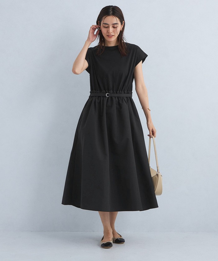 セール 30%OFF】カットソー × タフタ ベルト ワンピース