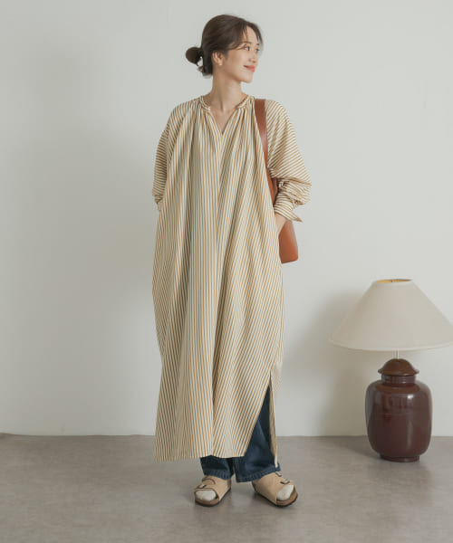 セール 50%OFF】ストライプロングワンピース(506649429