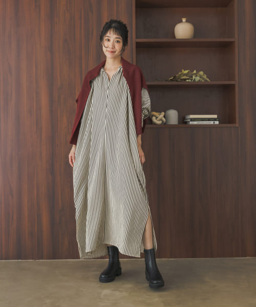 極美品✨アーバンリサーチドアーズ【M】麻混素材✨ストライプロングシャツワンピース URBAN RESEARCH DOORS ストライプ ロングシャツワンピース M