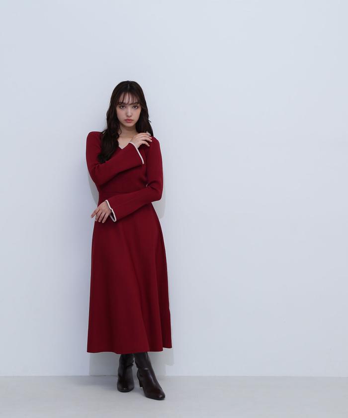 バイカラーハートネックニットワンピース 24AW(506567582