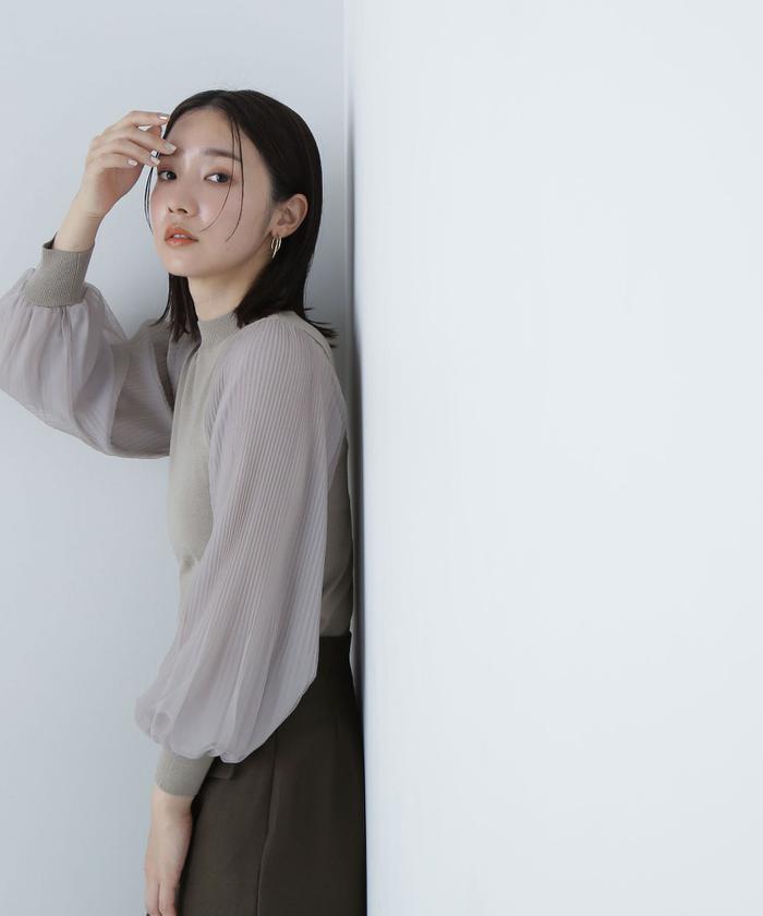 【NATURAL BEAUTY BASIC】プリーツチュールスリーブニット NATURAL BEAUTY BASIC｜チュールプリーツスリーブニット