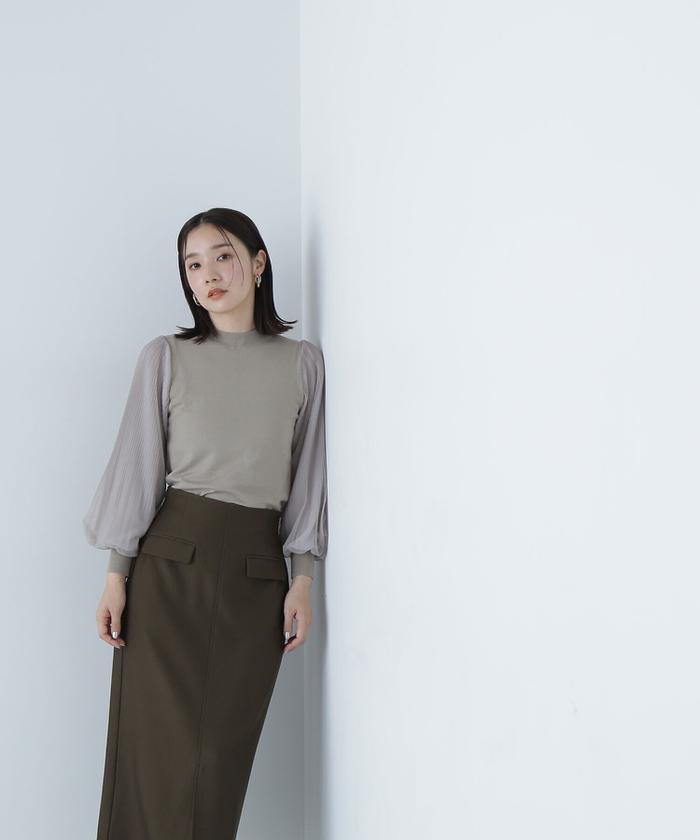 【NATURAL BEAUTY BASIC】プリーツチュールスリーブニット NATURAL BEAUTY BASIC｜チュールプリーツスリーブニット
