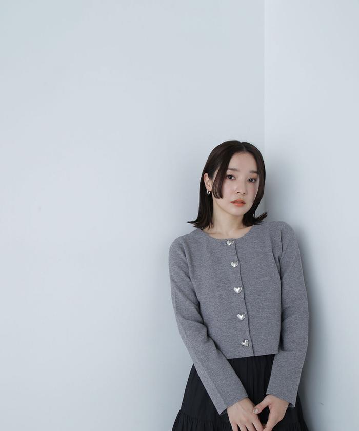 ハートボタンニットジャケット 24AW(506616255) | ナチュラル ハートボタンニットジャケット 24AW(506616255) | ナチュラル