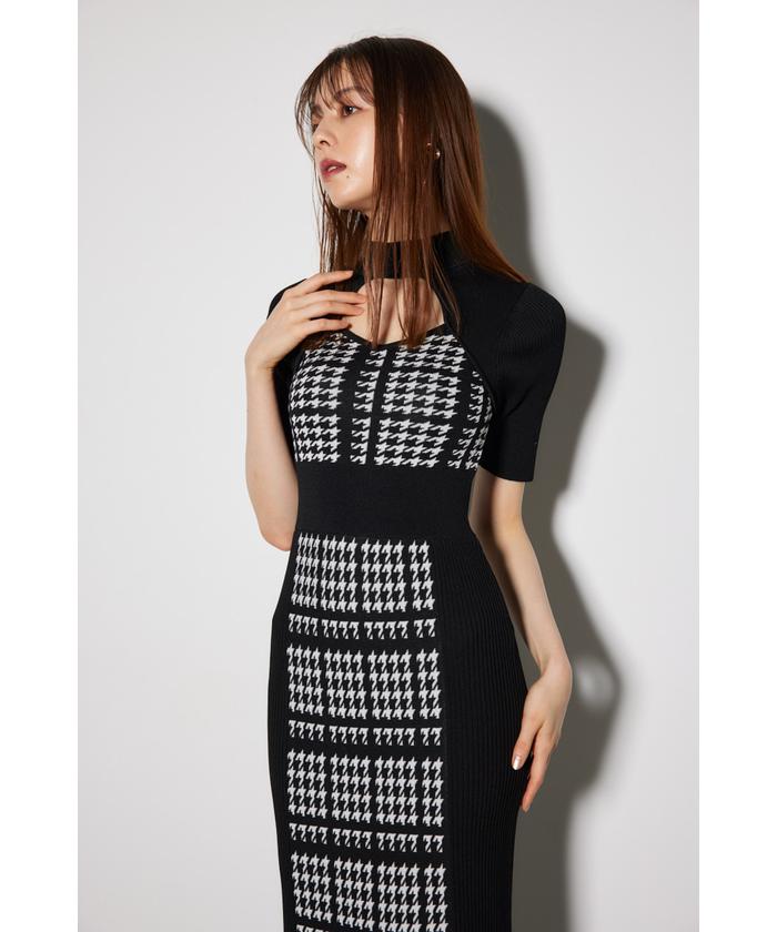 セール60%OFF】2WAY千鳥パターンタイトニットワンピース