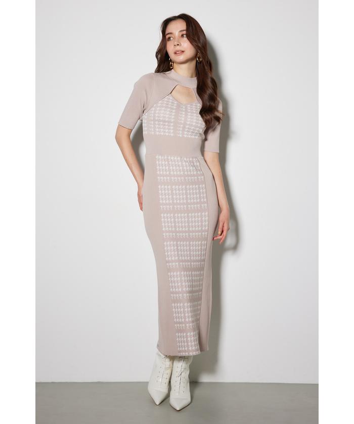 セール 40%OFF】2WAY千鳥パターンタイトニットワンピース