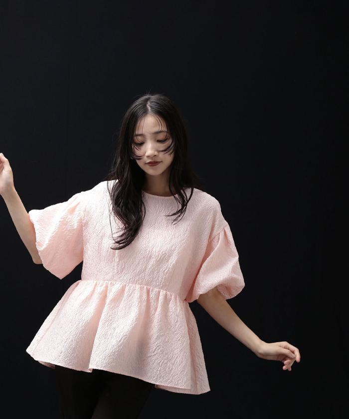 NATURAL BEAUTY BASIC バックシャンジャガードペプラムブラウス バックシャンジャガードペプラムブラウス(506653192