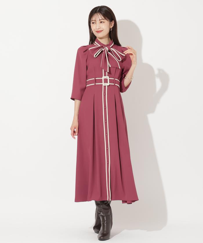セール 50%OFF】配色パイピングボウタイワンピース(506661739