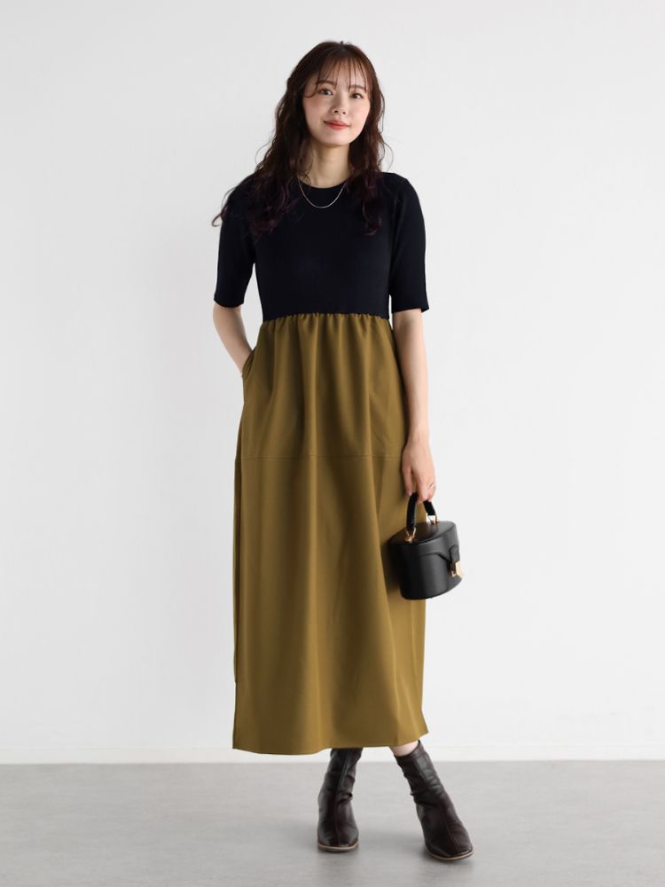 Vin☆ヴァン☆極美品☆異素材☆ドッキング☆ワンピース☆F