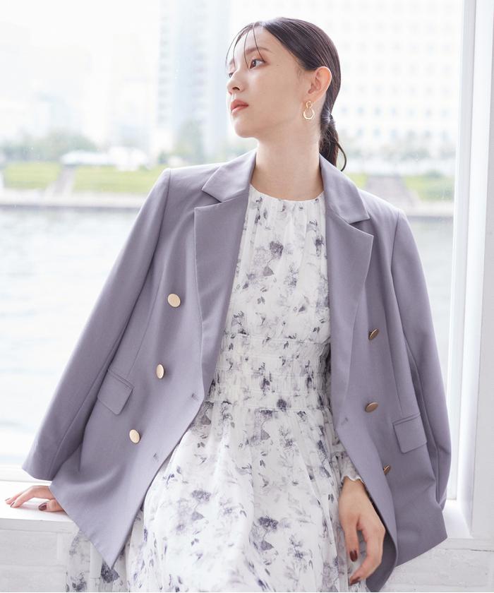 【美品】proportion ニュアンス花柄シャーリングワンピース　M プロポーションボディドレッシング PROPORTION BODY DRESSING 花