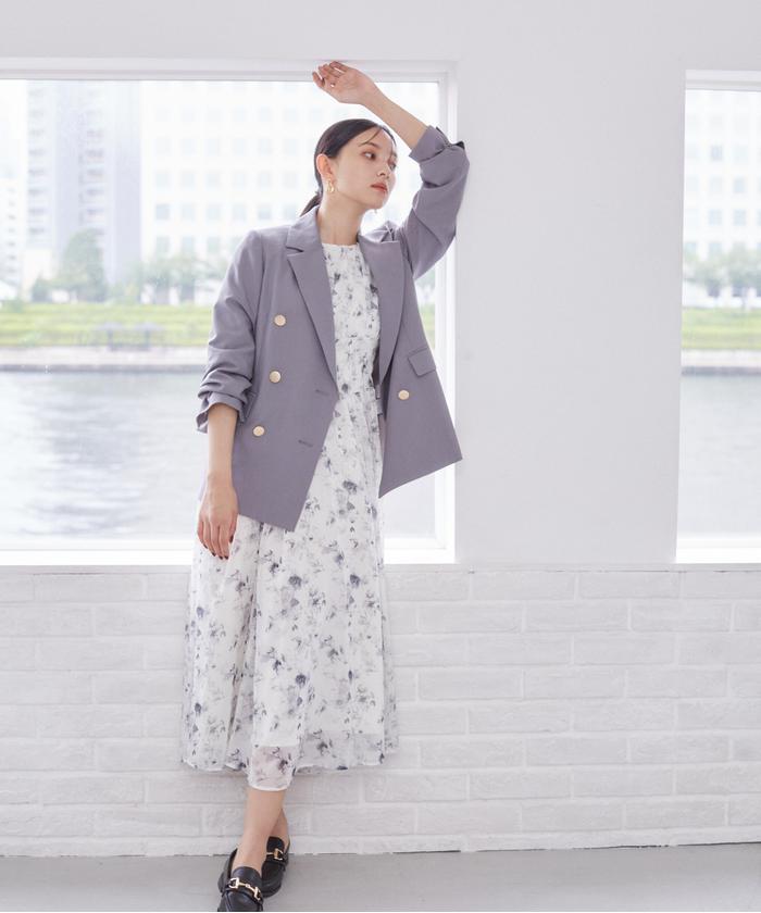 【美品】proportion ニュアンス花柄シャーリングワンピース　M 花柄シャーリングワンピース | プロポーション ボディ