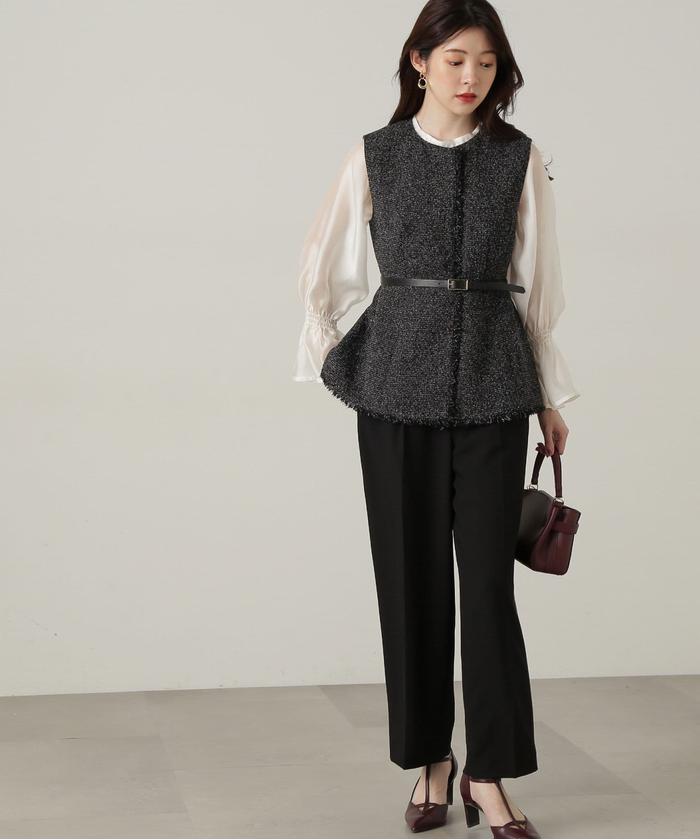 【2025年】お歳暮ギフト セール 30%OFF】ベルト付きペプラムツイードジレ24AW(506678155 トップス