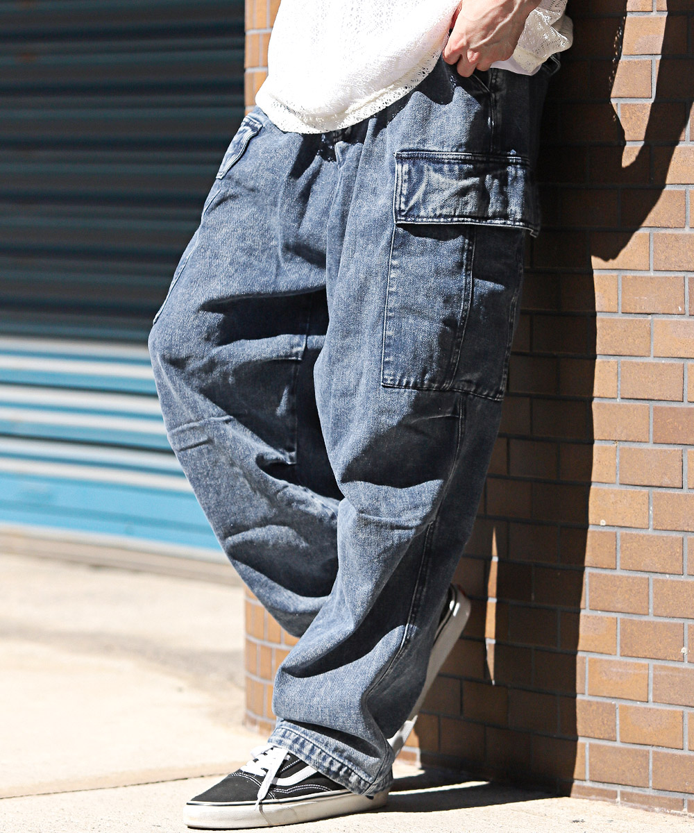 ラグスタイル LUXSTYLE ケミカルウォッシュデニムカーゴパンツ