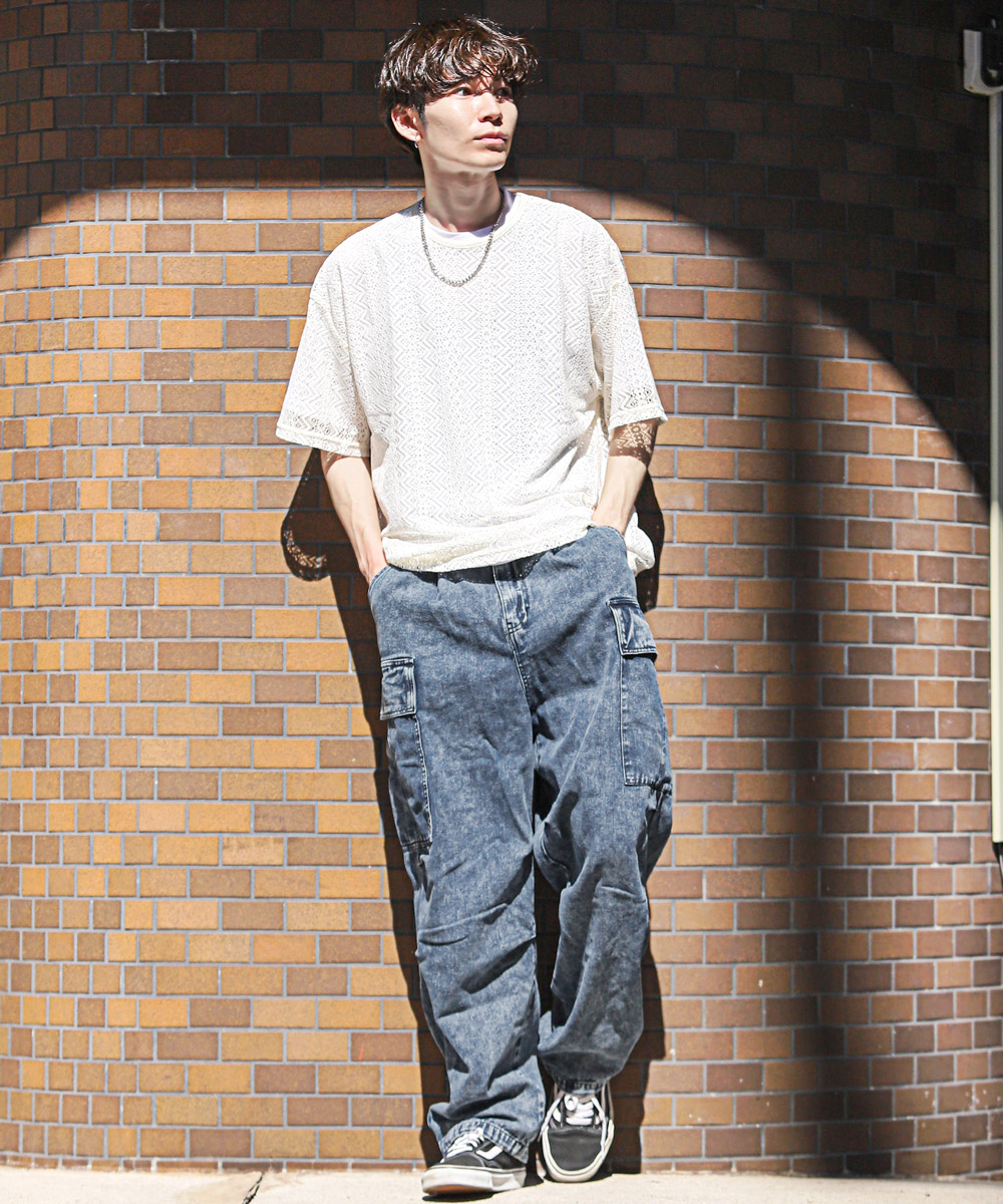 ラグスタイル LUXSTYLE ケミカルウォッシュデニムカーゴパンツ