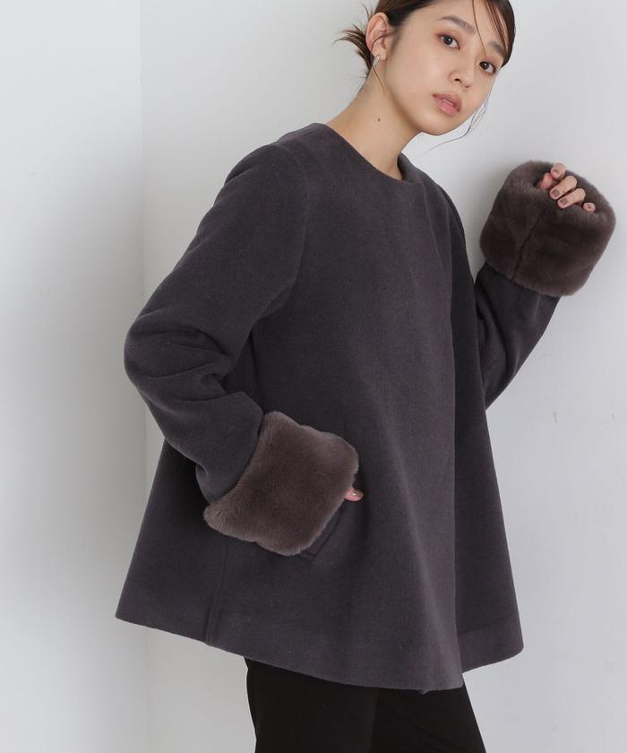 セール】フェイクファースリーブハーフコート 24AW(506514600 セール】フェイクファースリーブハーフコート 24AW(506514600