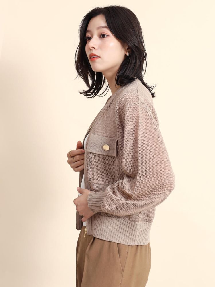 新品タグ付き【FENNEL】透かし編みニットジップカーディガン フェンネル FENNEL 透かし編みニットジップカーディガン