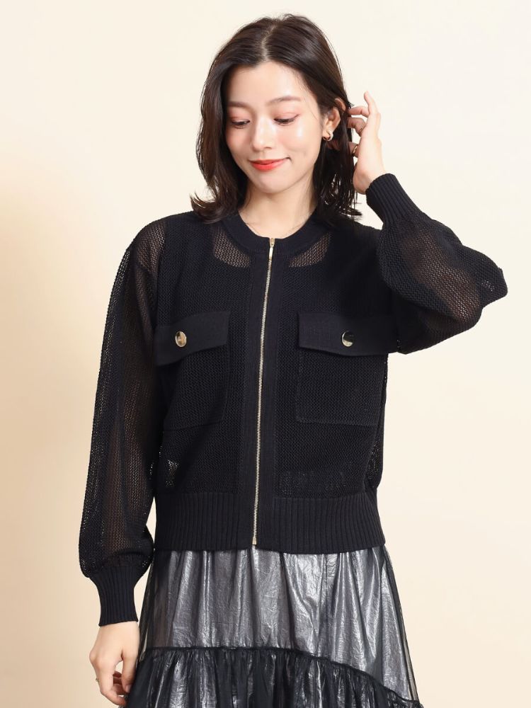 新品タグ付き【FENNEL】透かし編みニットジップカーディガン フェンネル FENNEL 透かし編みニットジップカーディガン